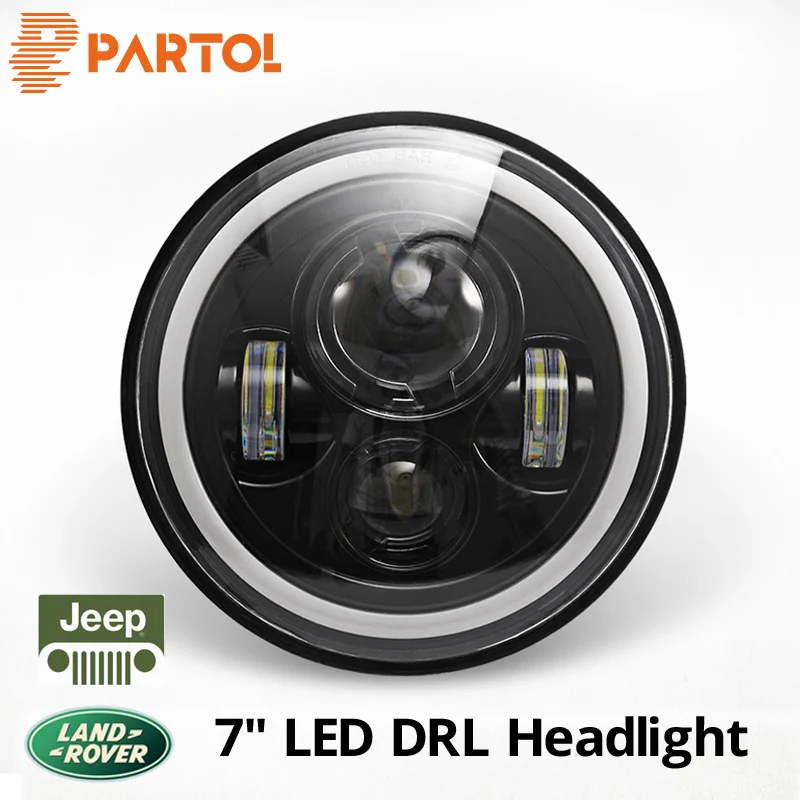 Baratos Partol 7 pulgadas LED faro DRL Halo ángulo ojos Led faro 12 V para Jeep Wrangler TJ JK LJ ilimitado 1997, 1998, 1999, 2000 2015