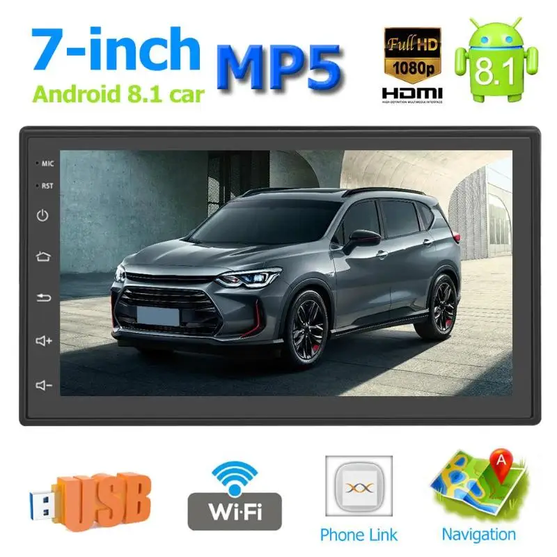 Top 7in Car Stereo MP5 Player FM AM Radio Capacitive Touch Screen Android 8.1 BT Music GPS Auto Audio Player Mirrorlink Reverse Cam 1