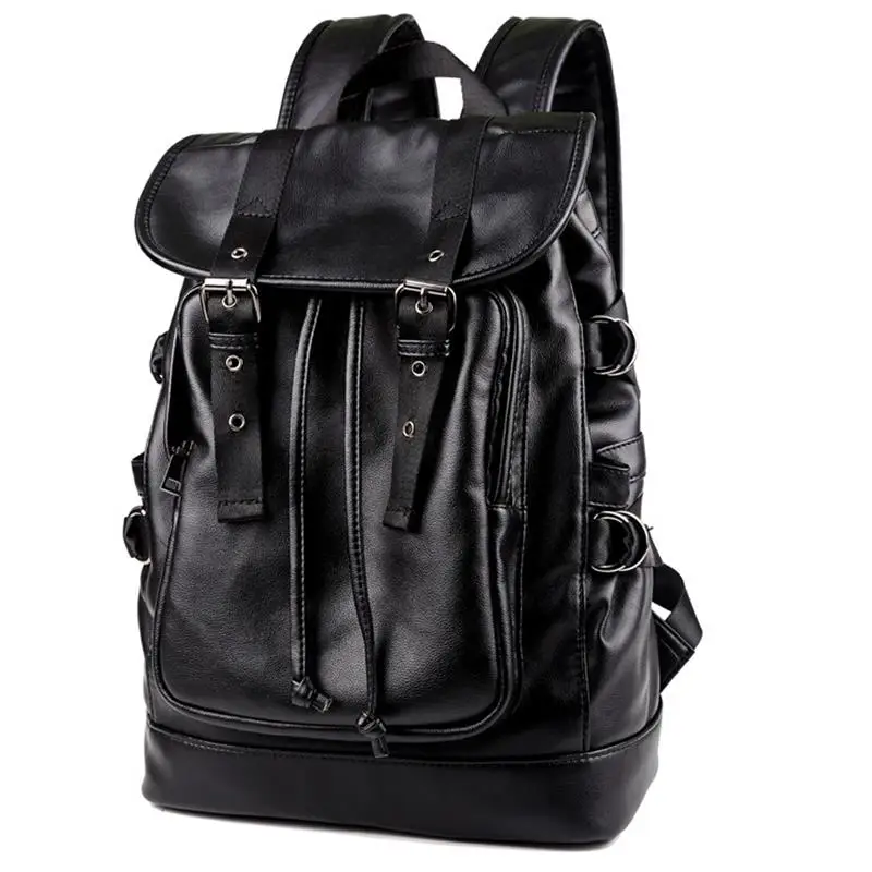 

Fashion Laptop Mens Backpack Satchels Casual PU Leather Drawstring School Backpack For Boys Teens Mochila Travel Rucksacks