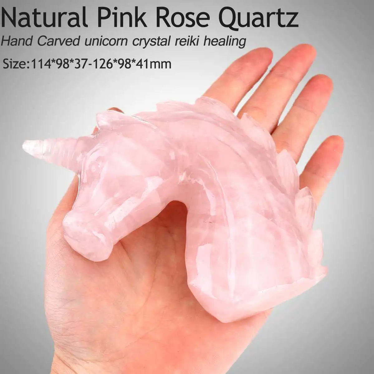 

Natural Pink Rose Quartz Unicorns Hand Carving Figurine Ornament Single Angle Horse Head Healing Crystal Home Decoration Gifts