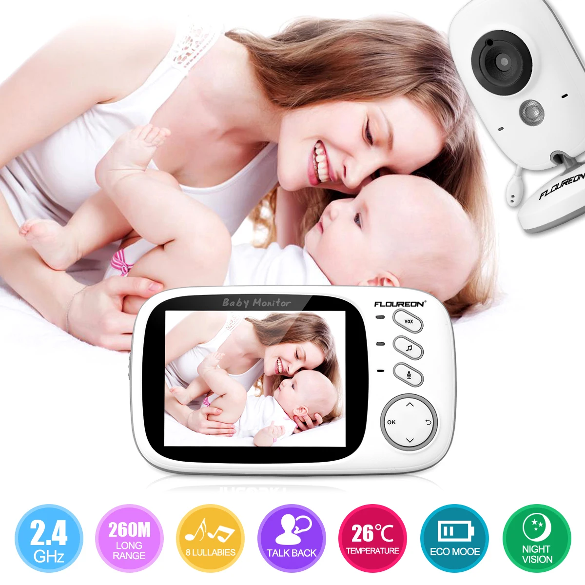 Floureon 3 2 цифровой Беспроводной 4 монитор GHz Baby ЖК дисплей няня безопасность Камера