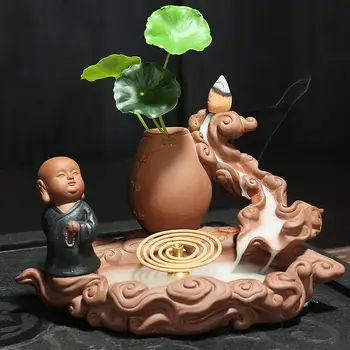 

Smoke Waterfall Cloud Incense Holder Lovely Little Monk Ceramic Aromatherapy Buddha Censer Coil Incense Backflow Incense Burner