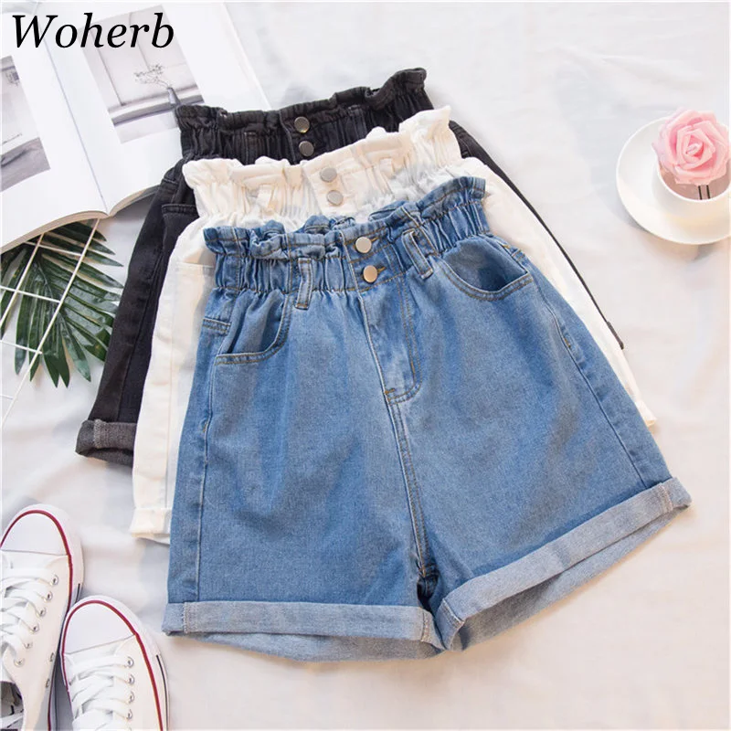 

Woherb 2019 Plus Size High Waist Denim Shorts Women Casual Summer Jeans Short Elastic Waist Kawaii Ladies Shorts Femme 20839