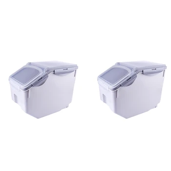 

ITECHOR 2Pcs 13L Domestic Sealed Rice Storage Container Moistureproof Cereal Grain Organizer Box For Kitchen - Grey