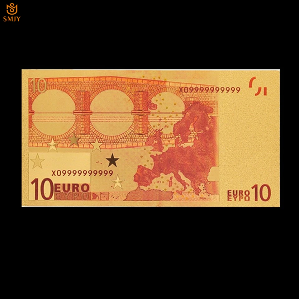 Цветные золотые банкноты 10 Банкноты евро покрытые 24 k Золотая фольга сбор