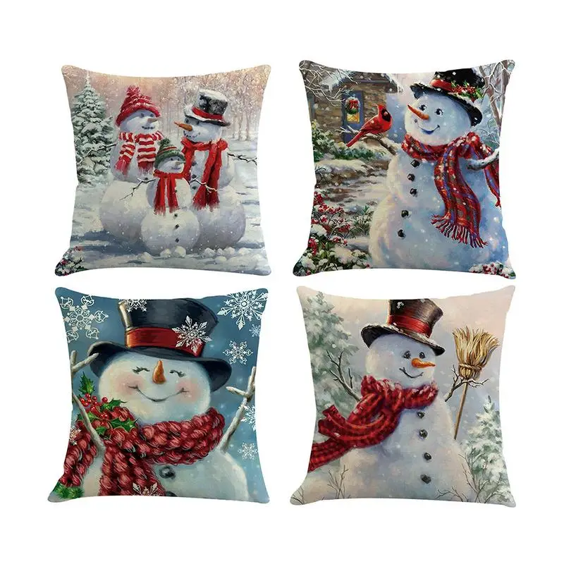 

Linen Snowman Christmas Pillowcase Cushion Cover Decorative Cushion Covers 45x45cm For Sofa Bedroom Living Room #SO