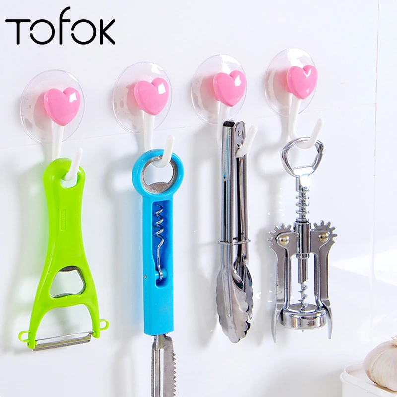 Tofok 2pcs/set Love Heart Plastic Suction Cup Hooks Strong Wall Sucker Vacuum Traceless Hooks Kitchen Bathroom Wall Hanger Hook Tofok 2pcs/set Love Heart Plastic Suction Cup Hooks Strong Wall Sucker Vacuum Traceless Hooks Kitchen Bathroom Wall Hanger Hook