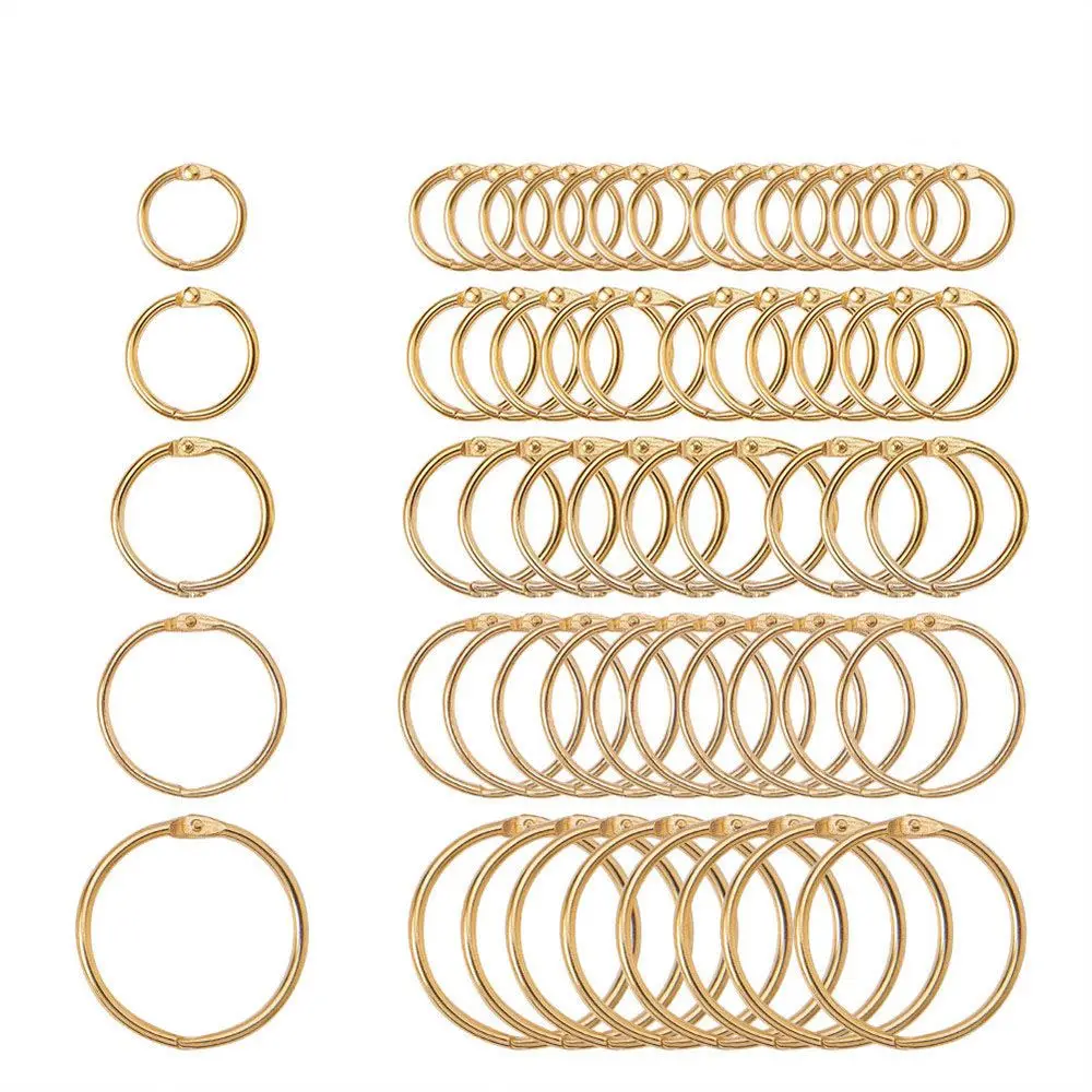 

5pcs Golden Metal Loose Leaf Book Binder Hinged Rings 30-38mm Keychain DIY Album Scrapbook Clips Metal Ring Office Binder Hoops