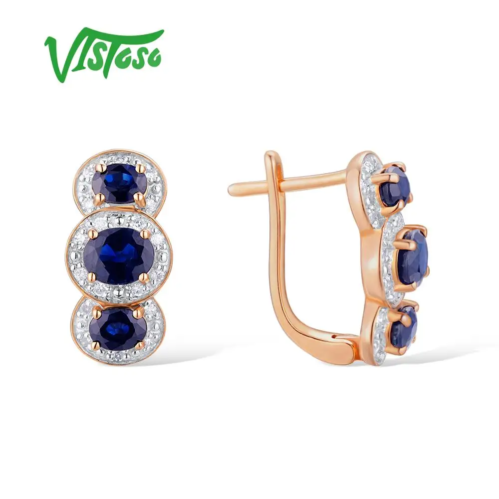 VISTOSO золотые серьги для женщин 14K 585 розовое золото сверкающий синий сапфир