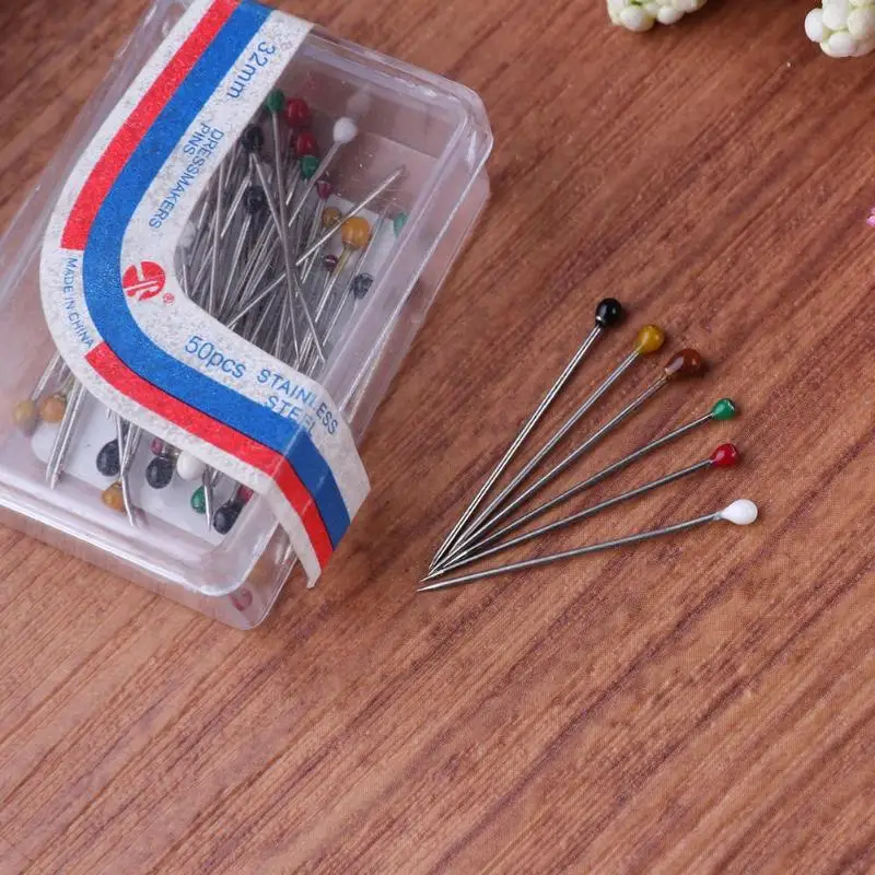 

100 pcs/lot Round Pearl Head Dressmaking Pins Weddings Corsage Florists Sewing Pin with box accessories DIY tools