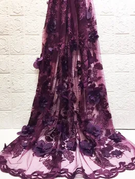 

2019 Latest fashion African french net lace fabric high quality 3D flower lace embroidered fabric with stones beaded tulle lace