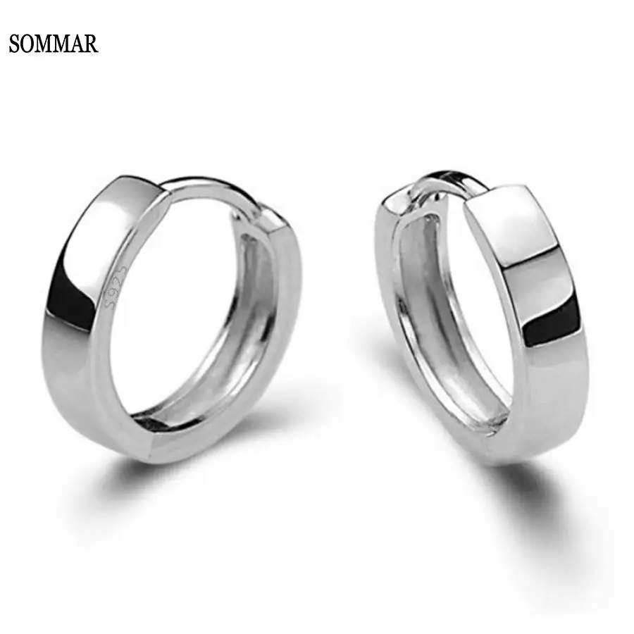 

SOMMAR 925 Sterling Silver for women &men Smooth Surface hoop Earrings boucle d'oreille S-E15