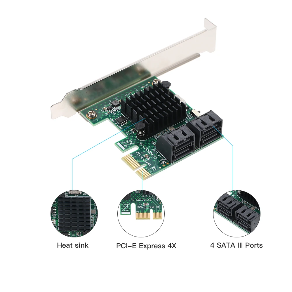 PCI E SATA III 4 портовая Адаптерная карта Express к контроллеру расширения с