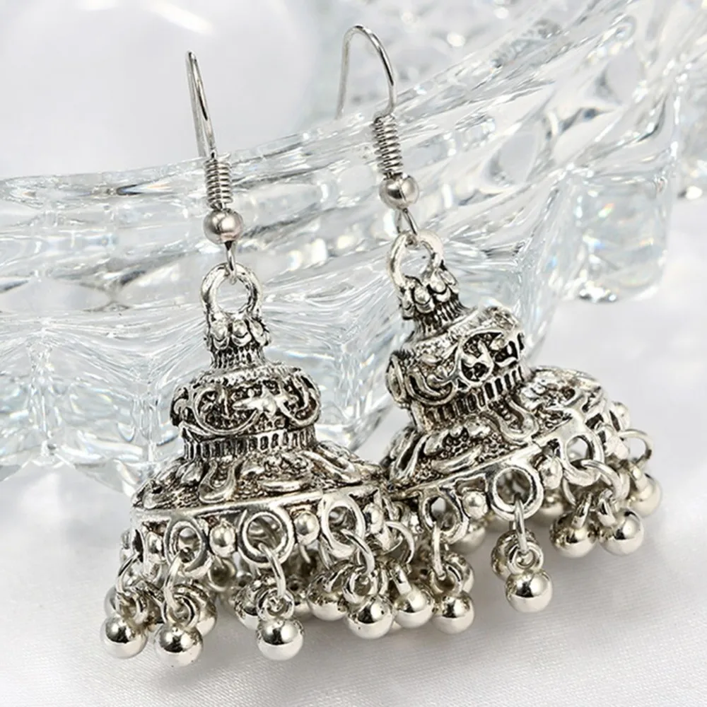 Горячая Распродажа, серьги Brinco Brincos, этнические Jhumka Jhumki, колокольчик, висячие серьги с бусинами, резные, в форме лотоса, традиционные висячие серьги, ювелирные изделия