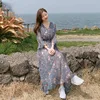 Chiffon Floral Bohemian Dresses Women Date Honeymoon Holiday Beach Wear Cute Long Max V Neck A Line Flower Dress 4122 ► Photo 3/6