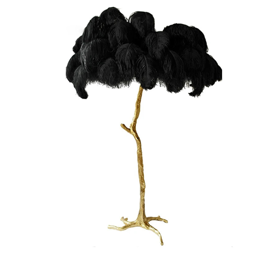 

Nordic Ostrich Hair Floor Lamp Bedroom Living Room Hotel Through Floor Lights Lighting Copper Standing Lamps Lampadaire Fixtures