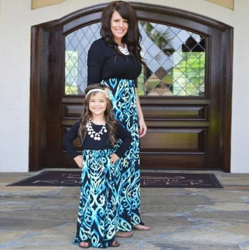 

Fashion Floral Printed Mom Daughter Dress Family Matching Mother Daughter Dress Clothes Spring Fall Women Girl Dress