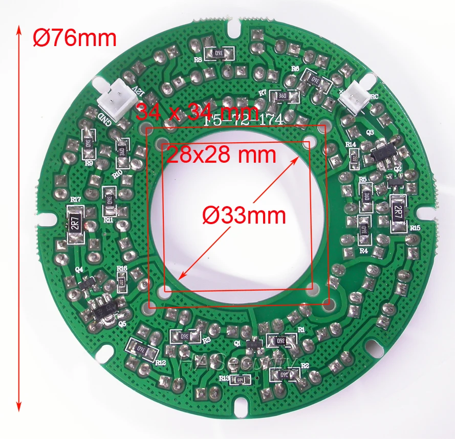 940nm инфракрасный 72x(5 мм) ИК светодиодный модуль ночного видения для CCTV IP AHD CVBS камеры PCB(внешний диаметр: 76 мм/внутренний 33 мм