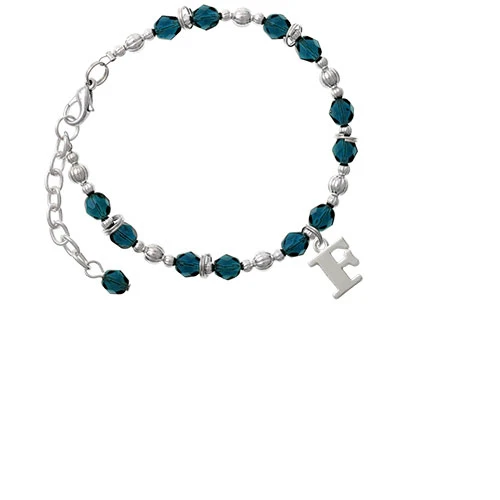 Silvertone Large Initial - F Navy Blue Beaded Bracelet |
