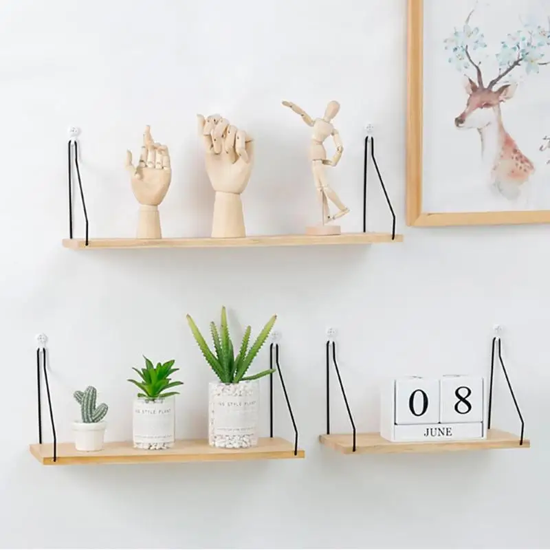 

Iron Wooden Wall Shelf Bedroom Home Decor Holder Storage Rack Organizer