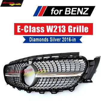 

W213 Sports Diamond Grille grill ABS Silver With Camera For Mercedes Benz E class E200 E250 E300 E350 E63 look grills 2016-2018