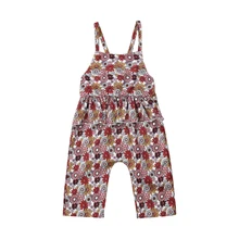 Летний праздничный костюм с рюшами для маленьких детей; хлопковый комбинезон без рукавов с цветочным рисунком и открытой спиной; комбинезон на подтяжках