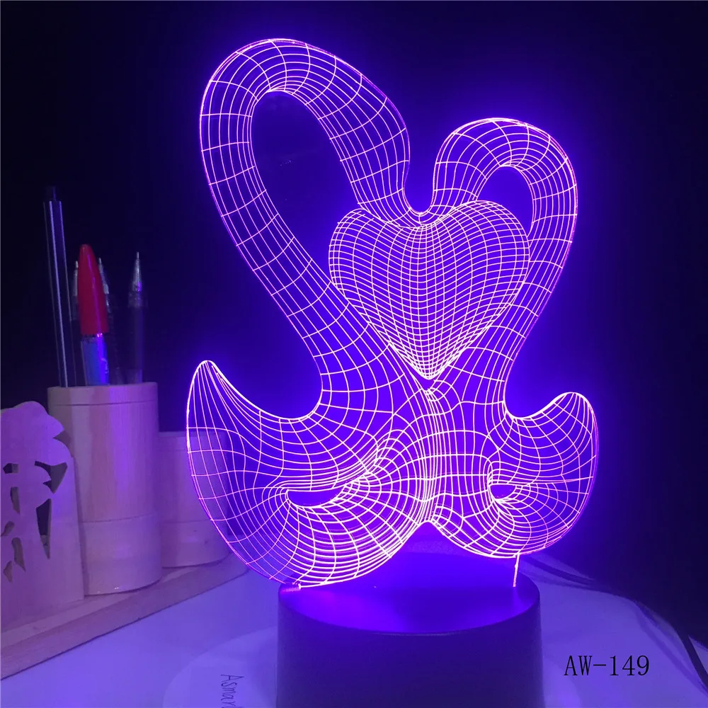 Милый 3D милый двойной поцелуй украшение атмосфера LED 7 цветов ночная настольная