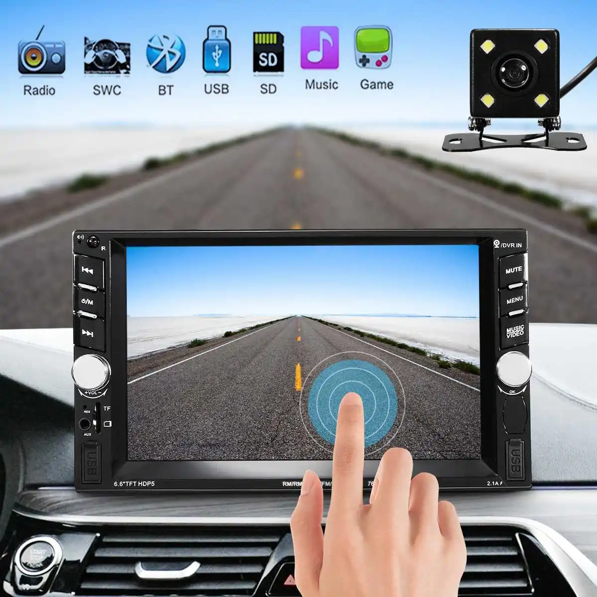 

2 Din Car Radio 6.6 inch Touchs Screen Auto Stereo Multimedia Player Autoradio FM TF USB MP5 Player with Rear View Camera