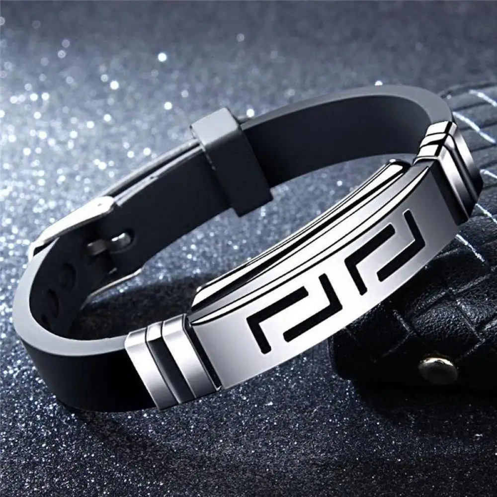 

FANALA Fashion Men Bracelet Jewelry Punk Style Adjustable Silicone Greek Key Wristband Cuff Bracelets for Men Women Jewelry