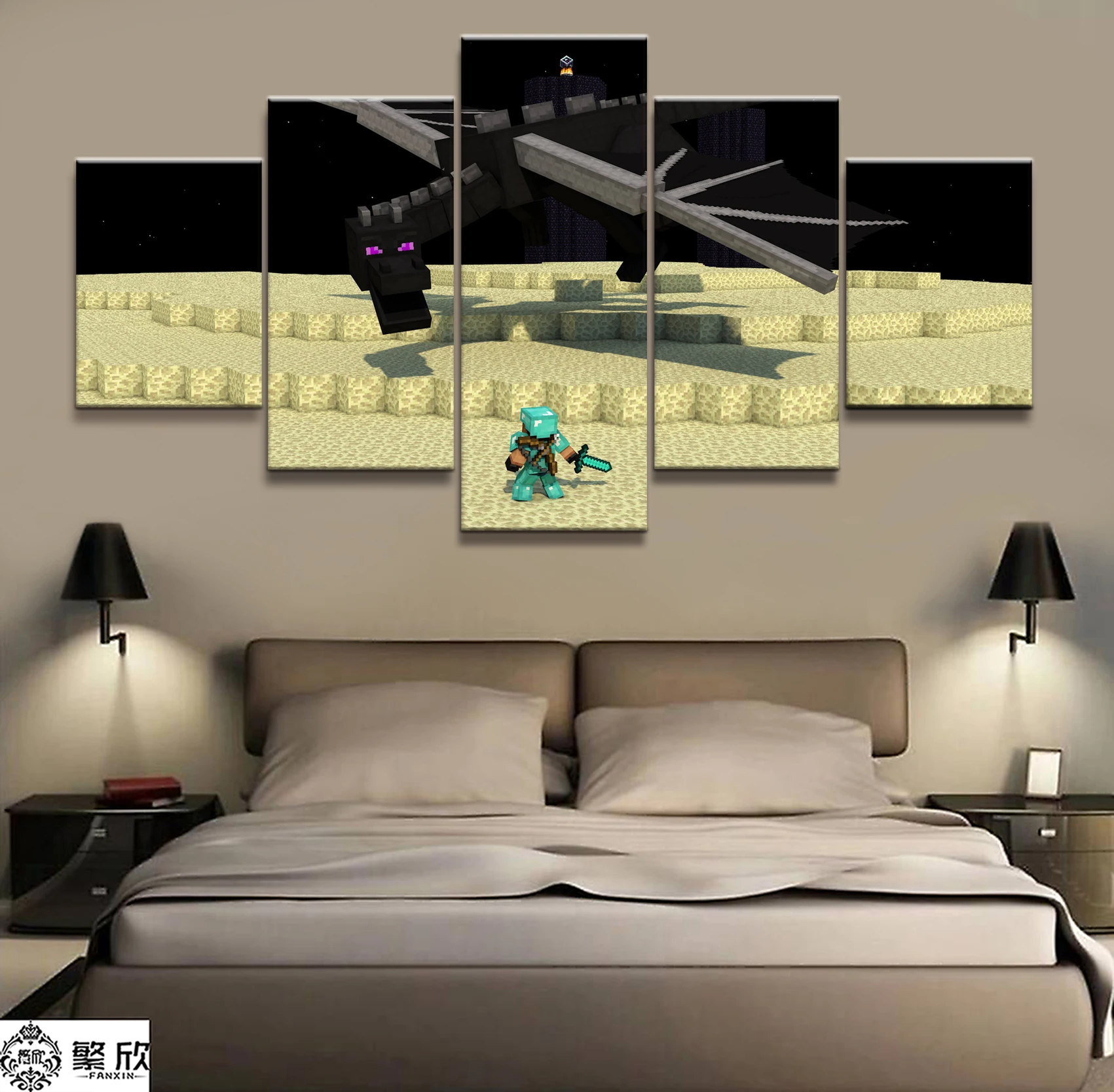 

Canvas Printed Game Poster Minecraft 5 Pieces Wall Art Canvas Painting Home Decor For Living Room Artwork EnderDragon Wall Decor
