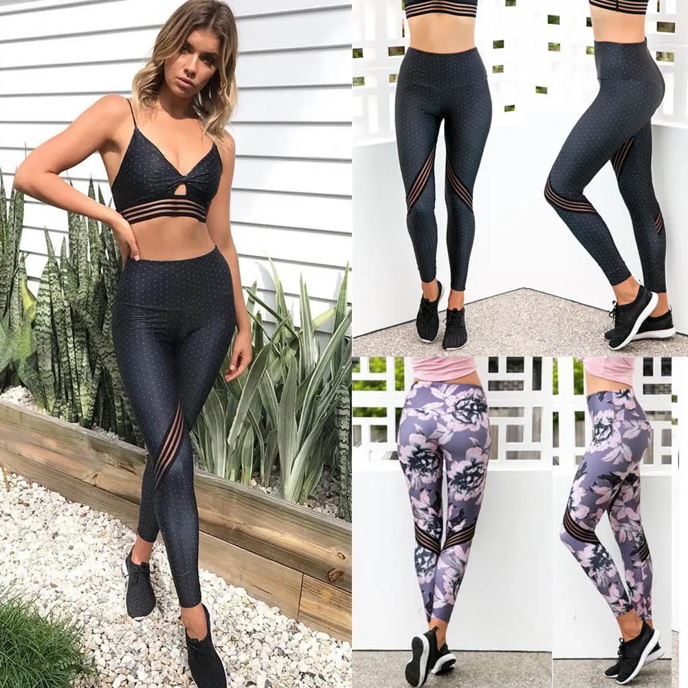 

Women's Fashion Fitness Sport Yoga Floral Black Legging High Waist Skinny Slim Stretchy Pants