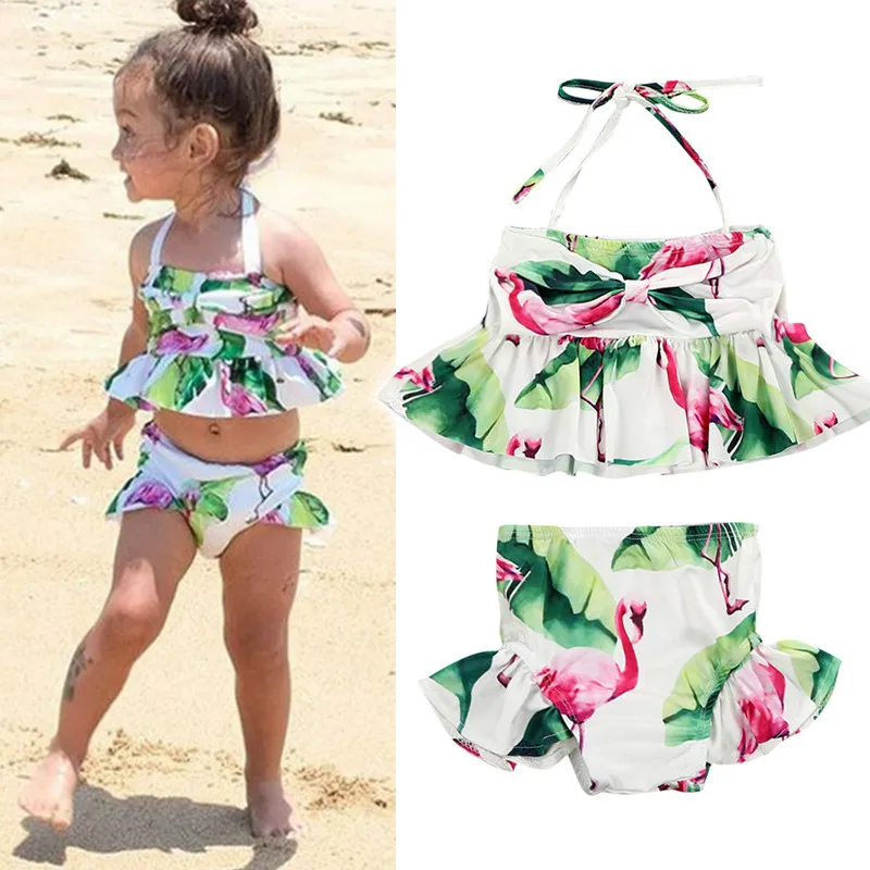 

Toddler Kid Baby Girl Swimwear 2019 Summer Flamingo Swimsuit Two Piecec Bikini Set Bathing Suit Beachwear For Children Girl