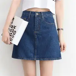 Распродажа 2019 летняя новая джинсовая юбка с высокой талией трапециевидная короткая юбка с карманами женская синяя джинсовая юбка стиль