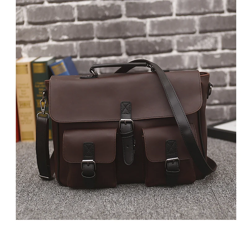 

Laptop Crossbody Shoulder Bags Male Briefcase Tote Vintage Crazy Horse PU Leather Men Messenger Bag Casual Handbag Business