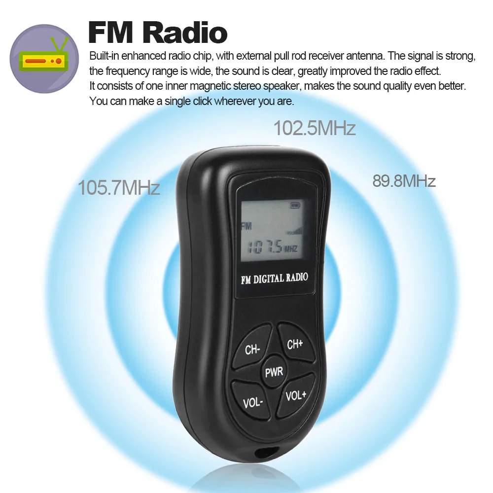 

Mini FM Stereo Radio with 1.15 Inch LCD Display Screen Lanyard Portable radios Digital DSP Receiver dropship