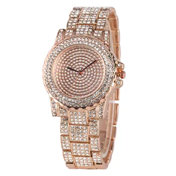 

Attractive Diamond-encrusted Quartz Watch Women Bracelet for Women Alloy Case Watches Honorable Large Watch Dial Wristwatch
