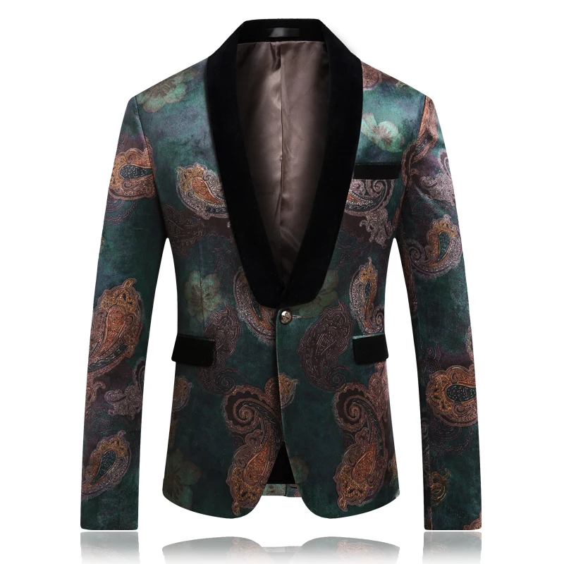 

2019 Spring Slim Fit Print Suit Jackets Brand New Men Blazer Fashion Men Long Sleeve One Button Blazer Jacket Plus Size 5XL