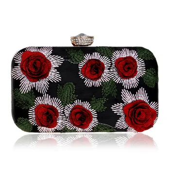 

Vintage Embroidery Women Evening Bag 3DFlower Rose Rhinestones Small Purse Party Wedding Ladies Crossbody Shoulder Bag YM1226
