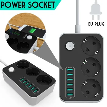 

6 USB Ports Socket Charger Extension power strip Charging Ports 2500W 10A Power Strips extension EU Plug Outlet for sockets