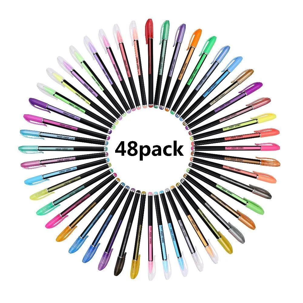 

48PCS 1.0MM Colorful Art Gel Pens Glitter Metallic Pens Sketching Highlighter Painting Drawing Pen Office School Supplies 04102