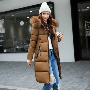 

New Fashion Winter Jacket Female Hooded Cotton-padded Slim Long Big Fur Collar Warm Coat Epaulet Parkas Women's Outwear