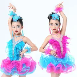 Для девочек джазовая танцевальная одежда костюм дети Современный Латинский блестками Бальные вечерние Танцы платье ребенок Танцы