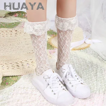

Girl Lolita Mesh Knee-high Stockings Lace Heap Gothic Dress Dancing Lovely Hosiery Party Sweet JP Style Ruffle Black White Cute