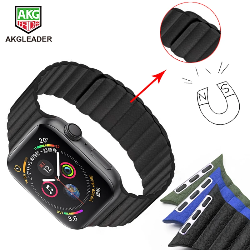Ремешок кожаный для Apple Watch 4 5 40 мм 44 браслет с двойной магнитной застежкой Series 1 2 3