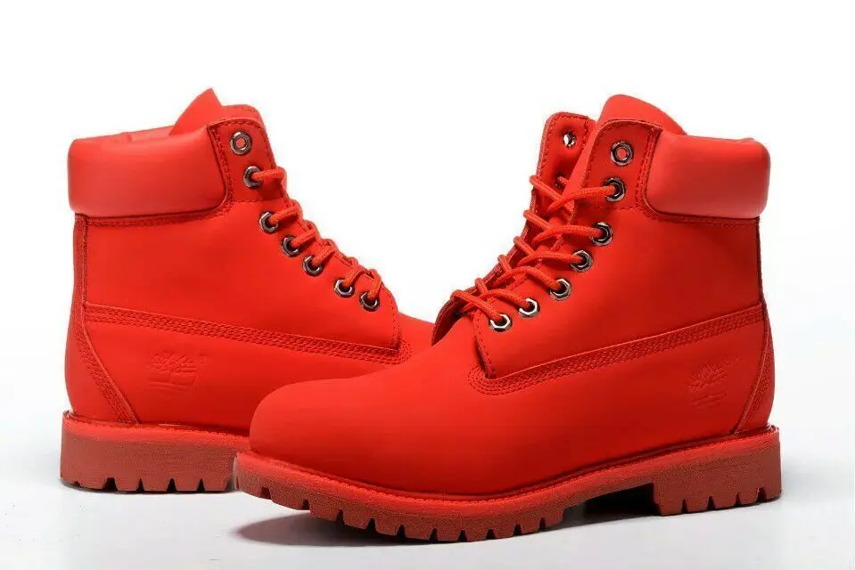 red leather timberlands