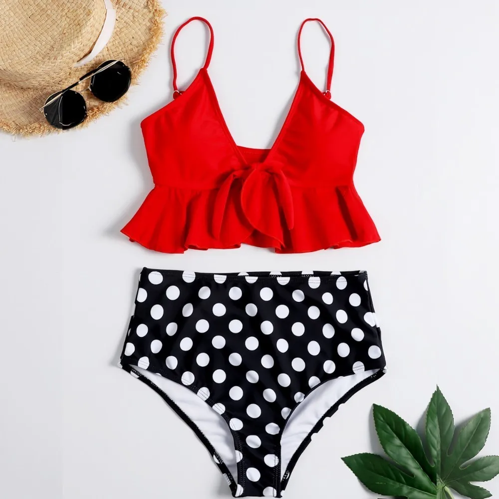 

Vintage Dots Bikini Push Up High Waist Swimsuit Women Ruffle Swimwear High Waisted Bathing Suit Maillot De Bain Femme Bikinis