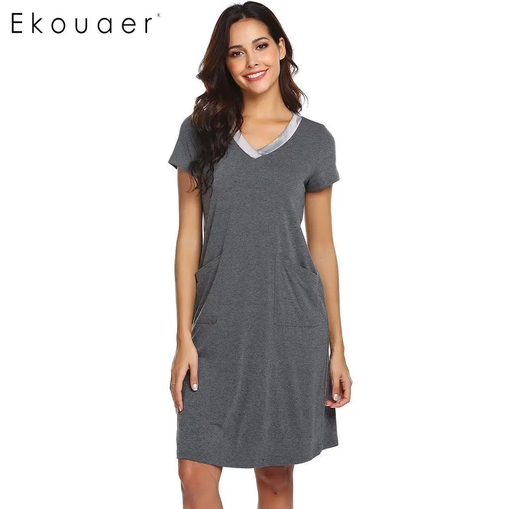 

Ekouaer Women Nightgown Chemise Sleepshirts Sleepwear V-Neck Short Sleeve Loose Nightwear Casual Dress Night Gown Dropshipping