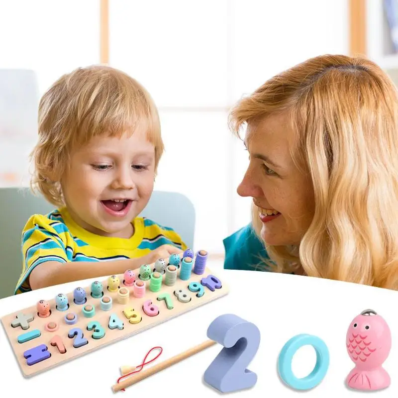 Children Wooden Macarons Digital Shape 3-in-1 Puzzle Cognitive Board Toys Educational Toys For Children Interactive Digital Toys