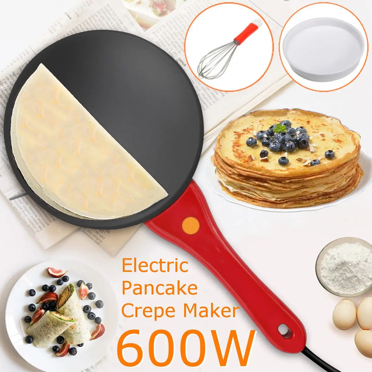 

3Pcs 600W Electric Crepe Maker Pancake Machine Baking Pan Chinese Spring Roll Frying Machine Pizza Griddle Non-stick Pie Cooker