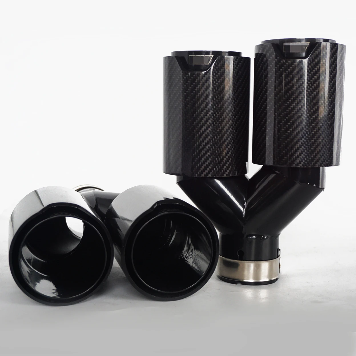 

Universal Right + Left Side Glossy Carbon Fiber Y Style Car Exhaust Dual Pipes for BMW 63mm In 89MM Out
